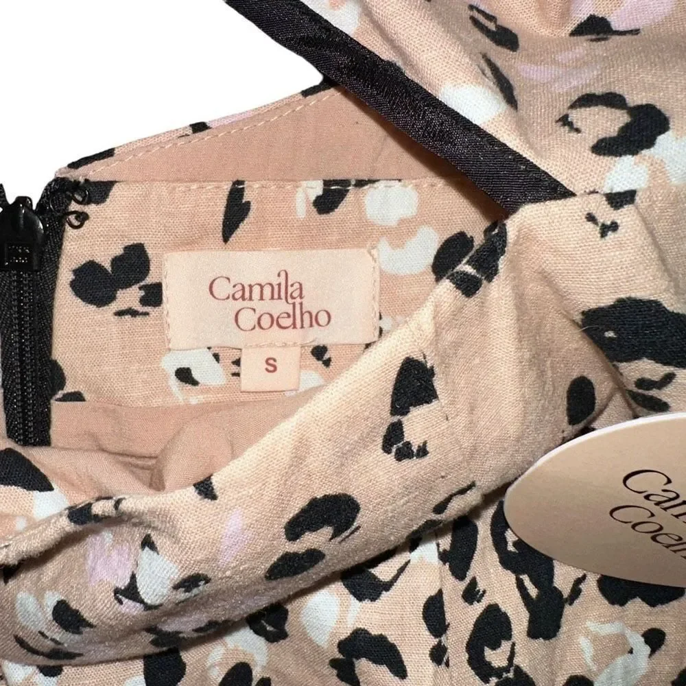 Camila Coelho Elisa Romper Tab Leopard Tie Back Small NWT